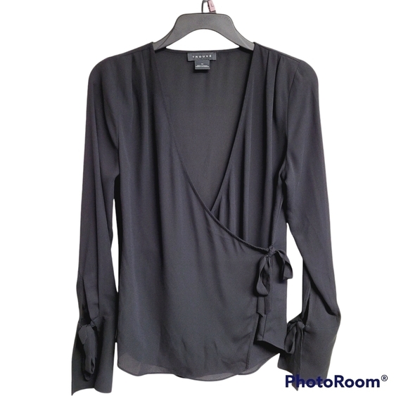 Trouve black sheer long sleeve wrap top - Picture 4 of 10